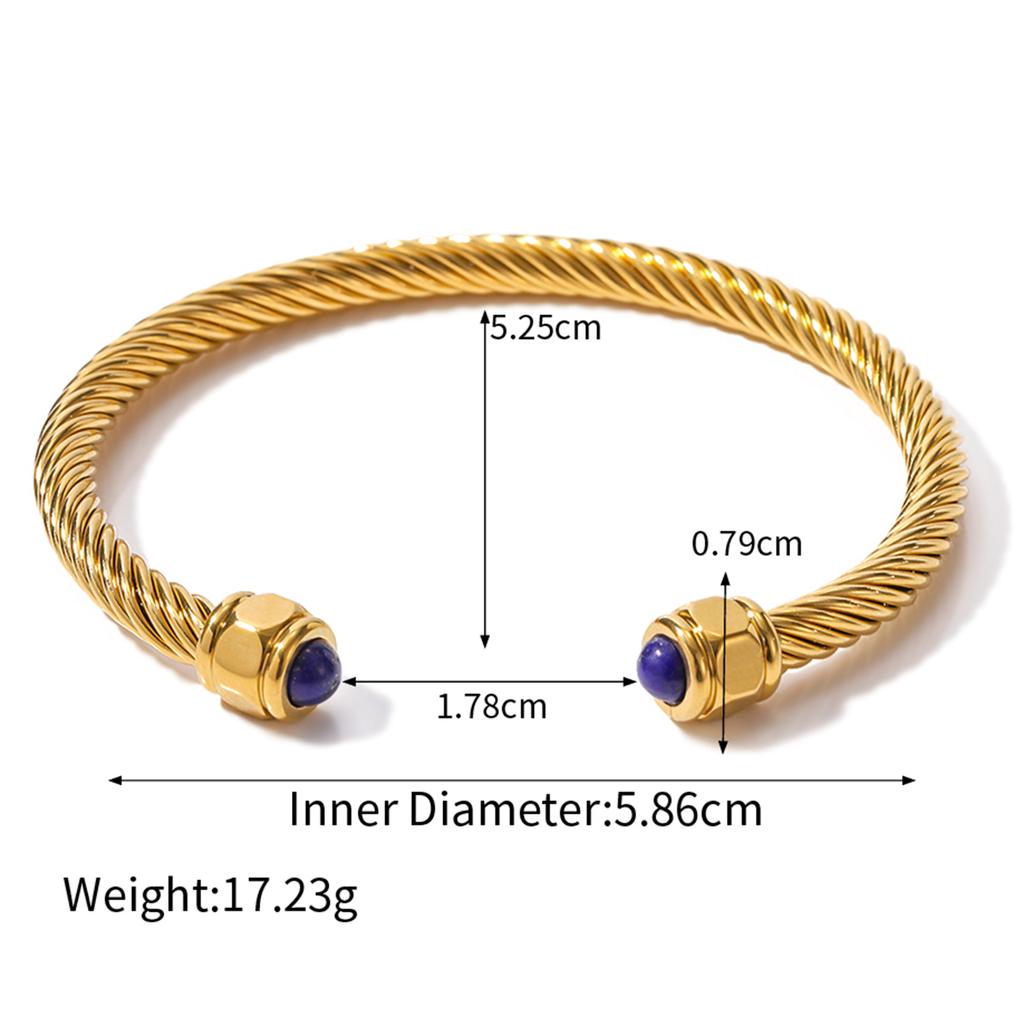 Yori Natural Stone Blue Turquoise Stainless Steel Ribbed Bracelet 18K Gold Plated Gift 2025 Gold PVD Plated Jewelry