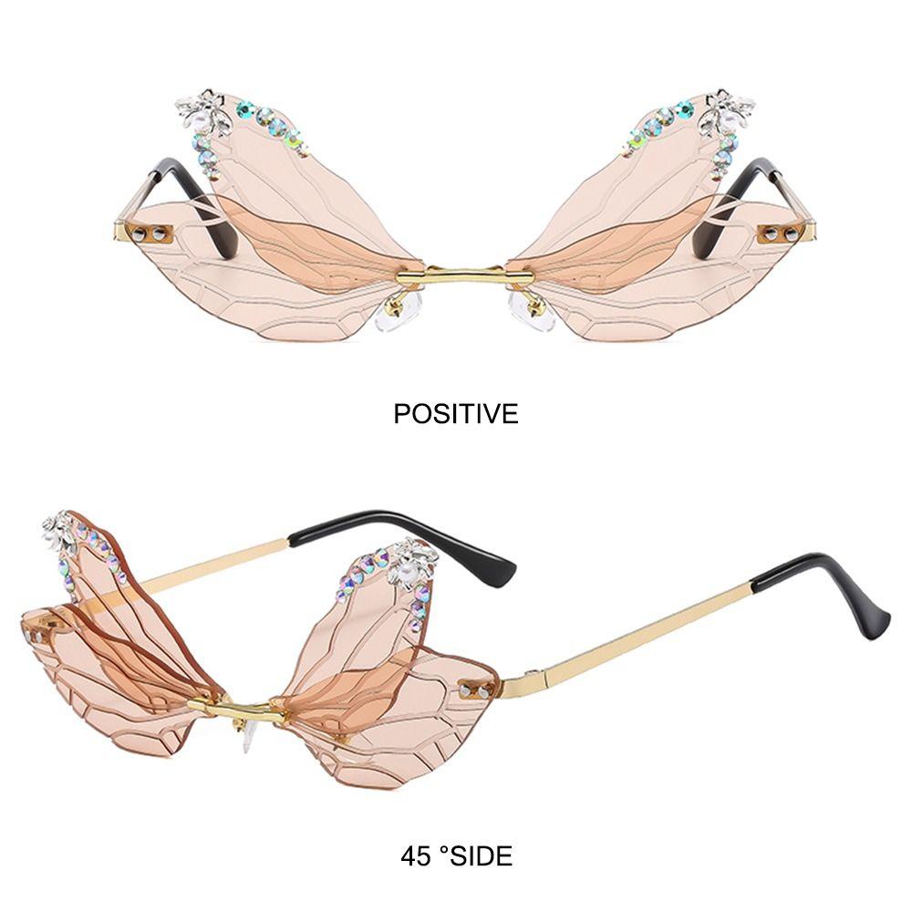 Damskie Modne Bezoprawkowe Nieregularne Imprezowe Błyszczące Diamentowe Okulary Przeciwsłoneczne Odcienie Okulary Przeciwsłoneczne Skrzydło Ważki