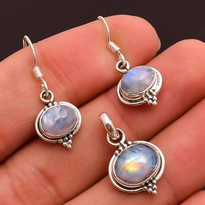 Χειροποίητο σετ κρεμαστό σκουλαρίκι Moonstone 100% ασήμι 925 κοσμήματα June Birthstone