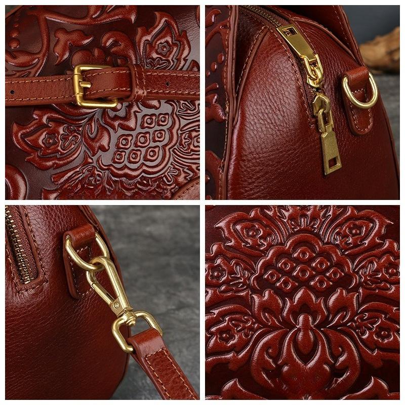 High-end, Light Luxury, Retro Ethnic Style Handbag, Genuine Leather Bag for Middle-aged Mothers, Single-shoulder Crossbody Bag