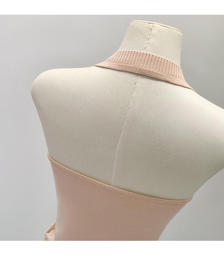 Design-Conscious Pink Pleated Halter Neck V-Neck Open-Back Slim Camisole for Women - New 2026 Summer Style