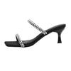 Talons hauts femmes été 2025 nouveau mot unique avec strass tête carrée talons fins pantoufles femmes portent sandales à talons hauts femmes
