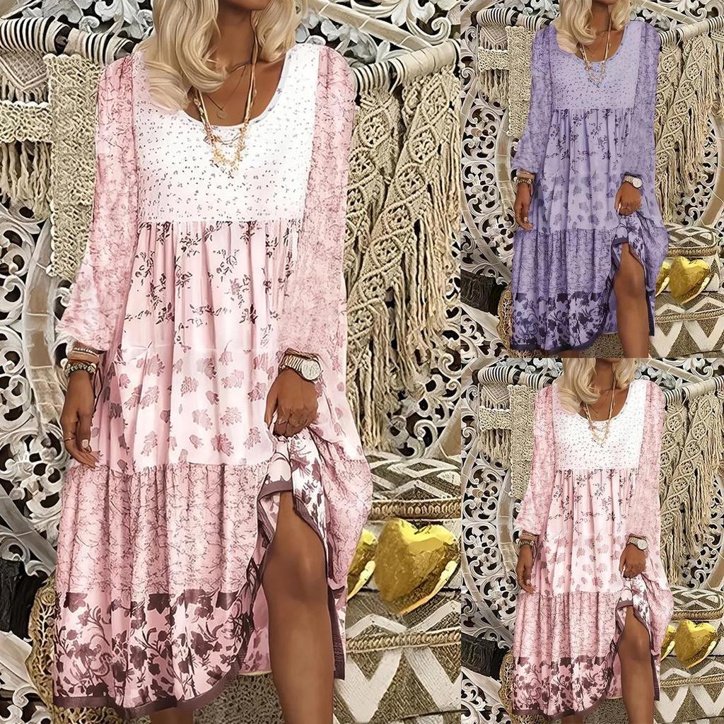 2025 European & American Sleeveless Round Neck Printed Dress for Women