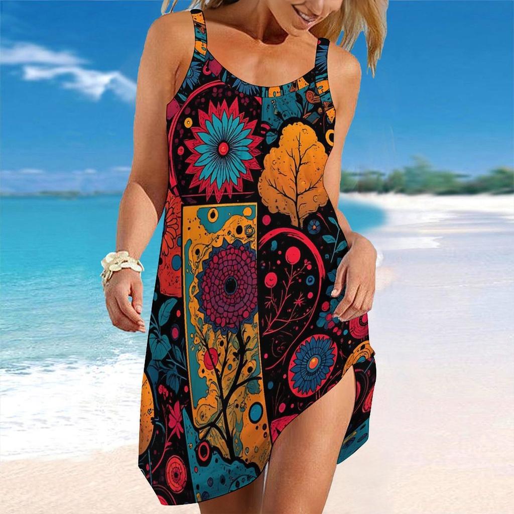 Abito da Spiaggia da Donna Mini Abito Stampa Casual Moderno Senza Maniche Vestibilità Larga Esterno Quotidiano Estate