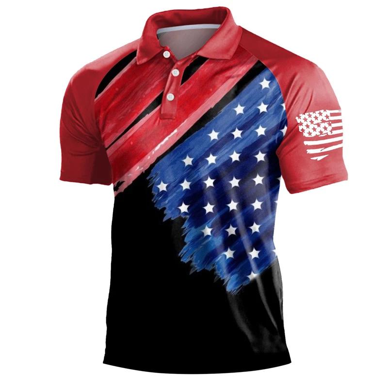 Show Patriotism! US Flag Print Polo Shirt, Casual Short Sleeve