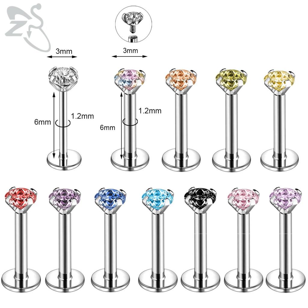 ZS 6-13 STK/LOT 16G Rustfritt Stål Leppe Labret Piercingsett Krystall Monroe Leppepiercing Øre Tragus Helix Bruskpiercing 6/8/10mm