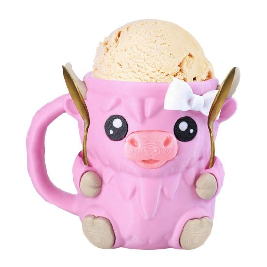 Highlandskveg Iskrem Pint Holder med 2 Skjeer Pingvin Iskremholder Gjenbrukbare Popsicle Beholdere Ølboksholder for Kjøkken Kafé Restaurant