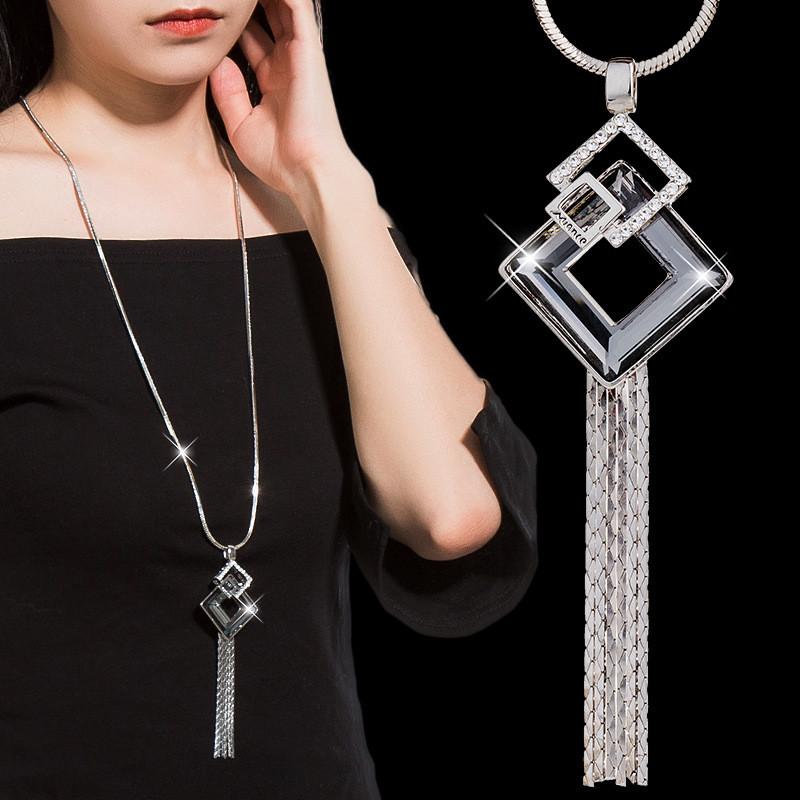 Trendy Sweater Long Necklace For Women Distinctive Geometric Style Crafted From Titanium Steel