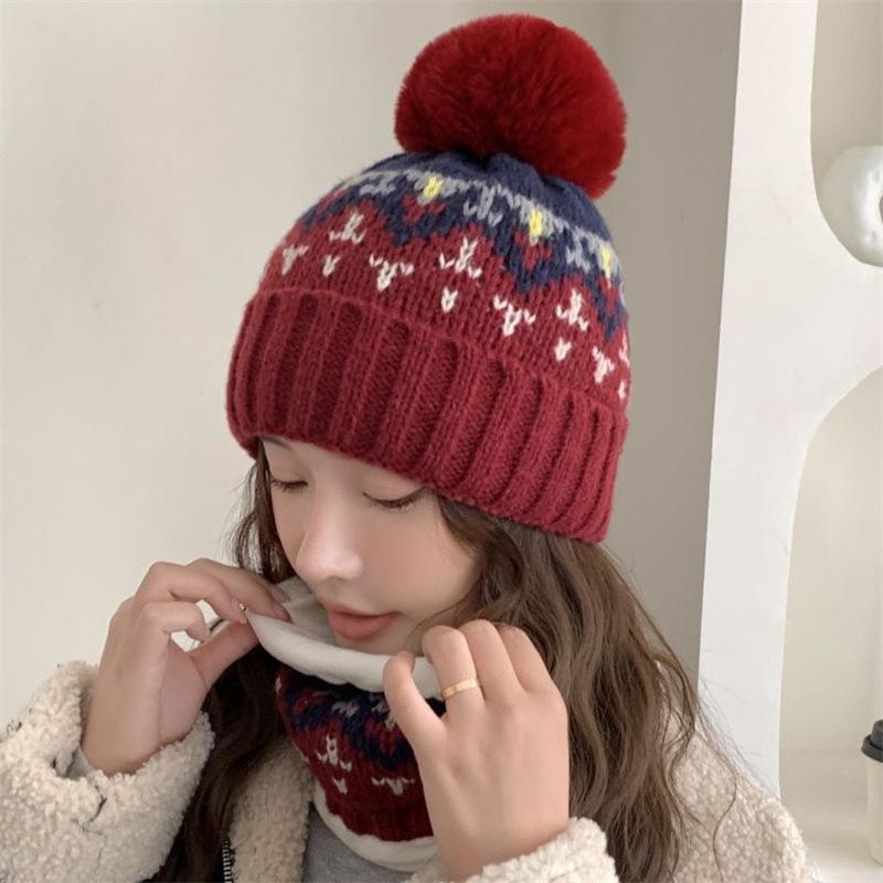 Hat Women's Winter Trend Women's Cycling Fleece Knitted Hat Warm Confinement Hat Versatile Autumn and Winter Wool Hat