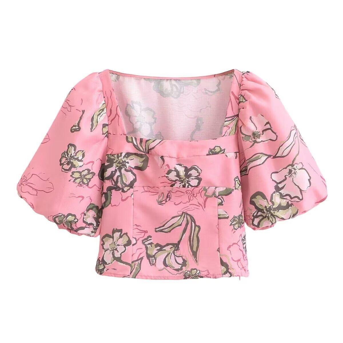 European and American style, new women s clothing, foreign style fashionable French design fashion blended printed top XS
