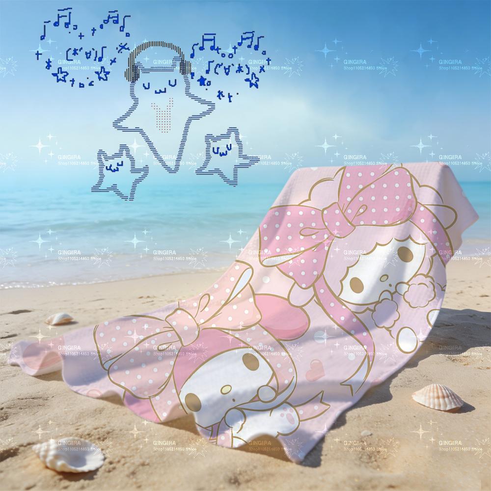 

Kawaii My Melody Beach Towel, Pink Polka Dot Anime Print, Quick Dry Absorbent Swim Towel, Cute Sanrio Inspired Beach Blanket for W40*H60(CM)