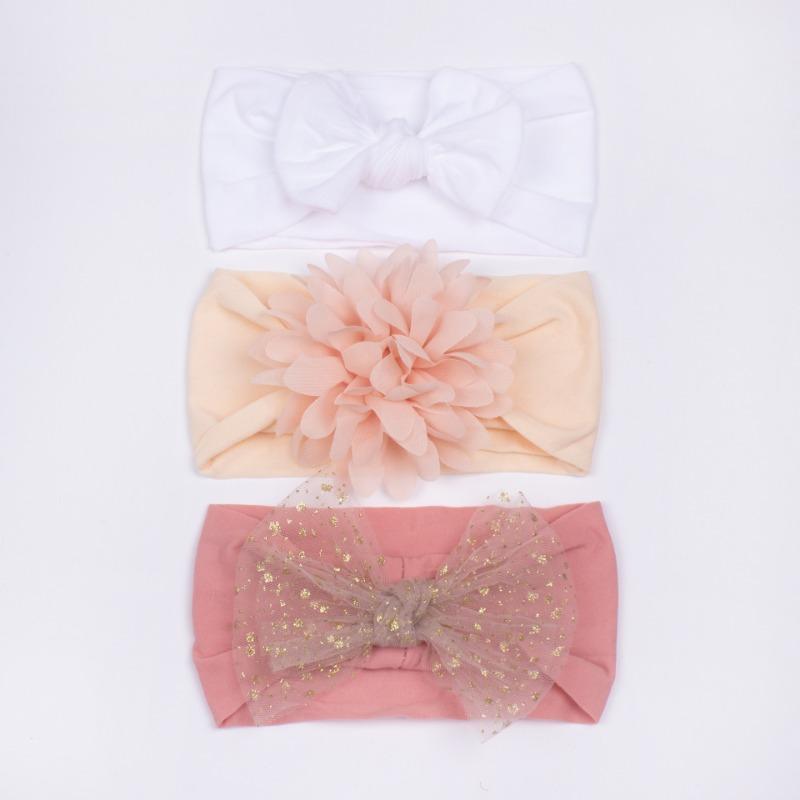 3Pcs new children's hair accessories, baby nylon bow does not hurt the skin, wide headscarf, baby headband.