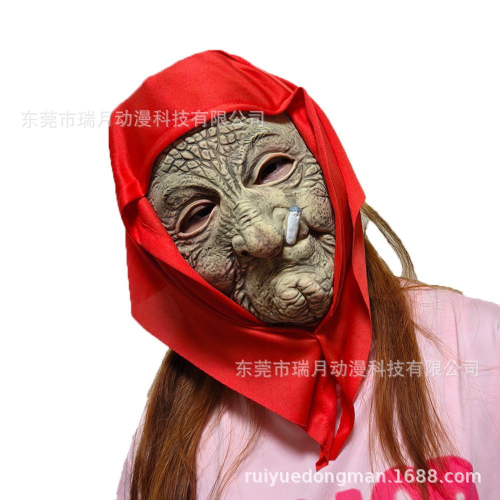 Silicone-like old woman with white hair mask, bald headgear, character mask, adult size, made of latex
