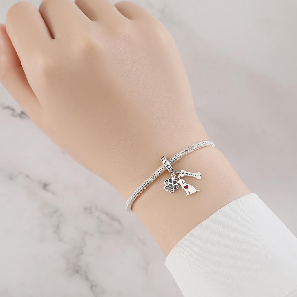 Beads Copper Charms Original Paws Bones Puppy Pendant Beads Fit Bracelet Jewelry Diy Women Fine Gift Accessory