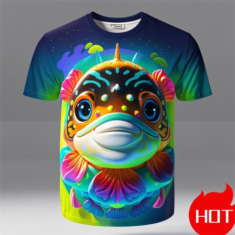 3D Print Cartoon Puffer Fish Graphic Fashion Boys Girls Summer Short Sleeve New Comfortable Soft Children's T-shirts