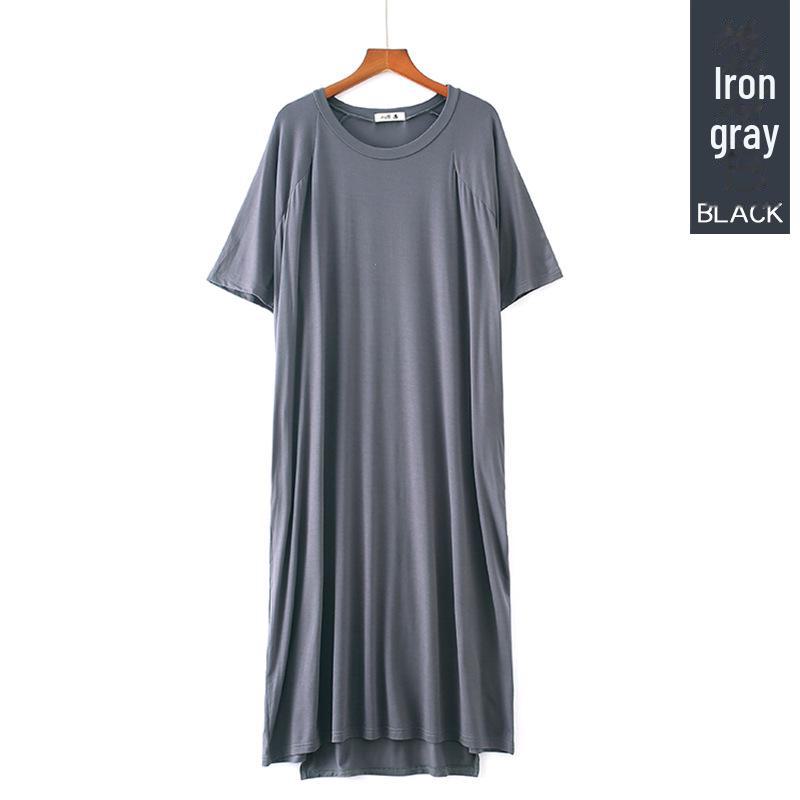 Sommer Damen Kurzarm Modal Nachthemd: Lockerer Umstandspyjama in Übergröße, langer Rock