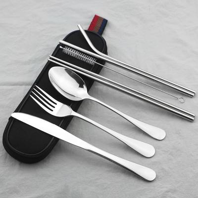 8Pcs/Set Dinnerware Set Travel Portable Cutlery Set Knife Fork Spoon Dinner Set 18/10 Stainless Steel Tableware Silverware With Bag