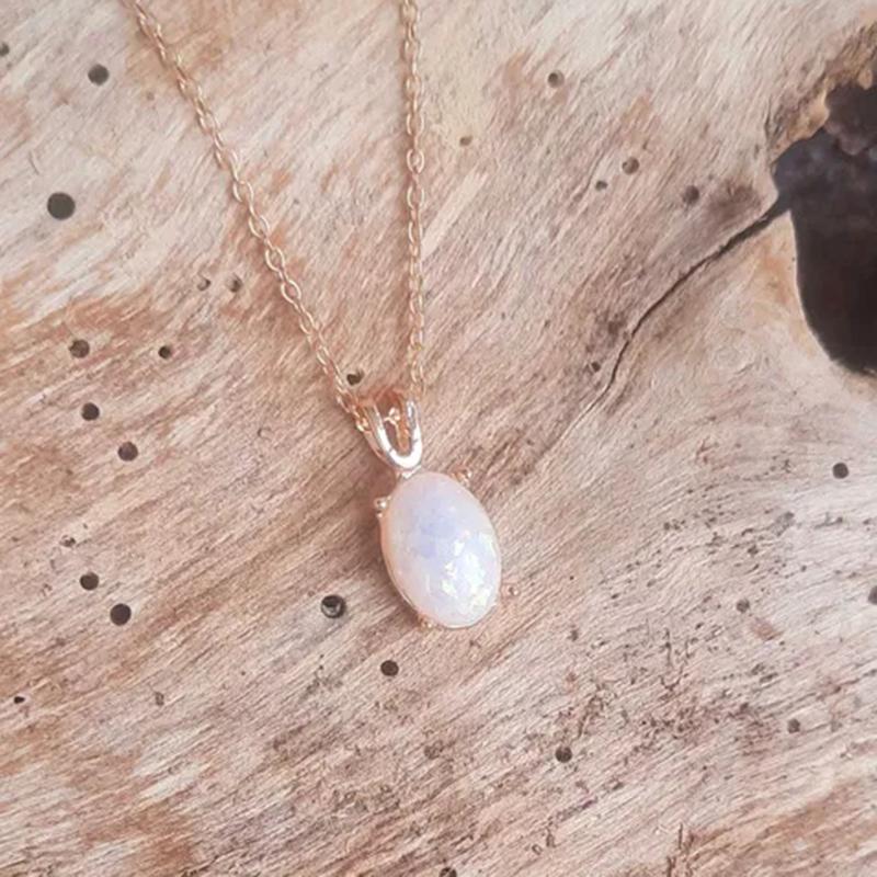 Böhmen Oval Weiß Blau Imitation Opal Anhänger Halskette Für Frauen Mädchen Party Glamour Schmuck, Verlobung, Hochzeit Band Zubehör