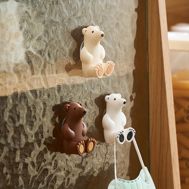 1pc Cartoon Silicone Toothbrush Holder, 3D Polar Bear No-Drill Wall-Mounted Suction Cup Style Toothbrush Rack, for Hanging Small Items