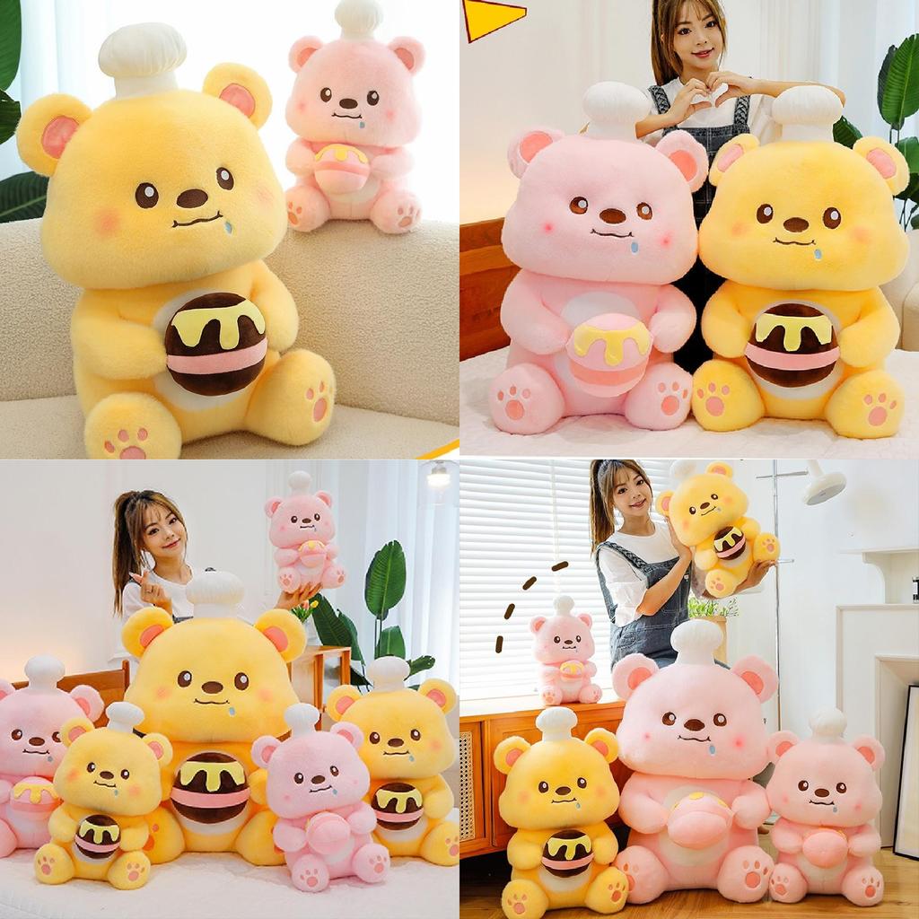 Adorable Chef Bear Plush Toy In Yellow And Pink Soft Material For Kids Birthday Gifts