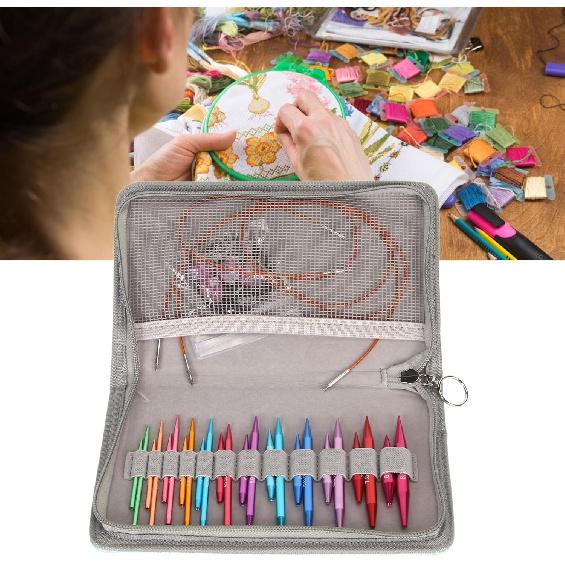 TOPINCN Interchangeable Circular Knitting Needles Set with Storage Bag 3 to 8mm Assorted Colors Circular Needle Set for DIY Craft