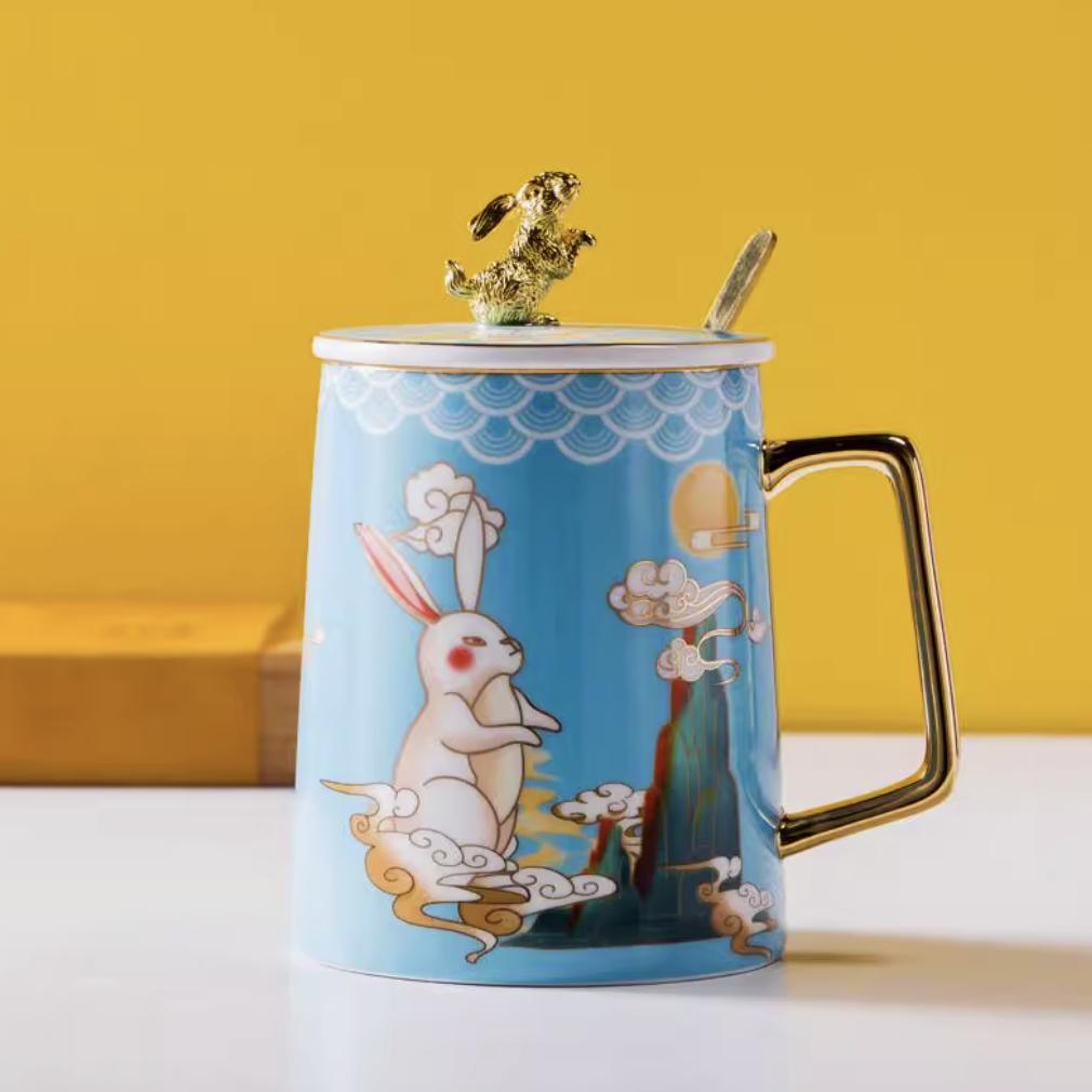 Europäische Keramik Katze Kaffeetasse – Niedliche Cartoon Frühstück Milch Tasse mit Löffel und Deckel