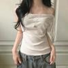 Women Halter Neck Off Shoulder Polka Dot Short Sleeve Top