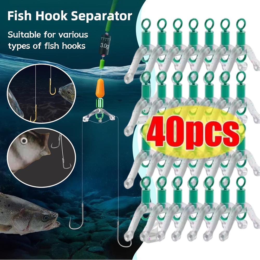 40Pcs Anti-tangle Flat Fishing Line Bifurcation Space Bean Y-Type Contactor Device Fishing Accessory Tying Tool Double Hook