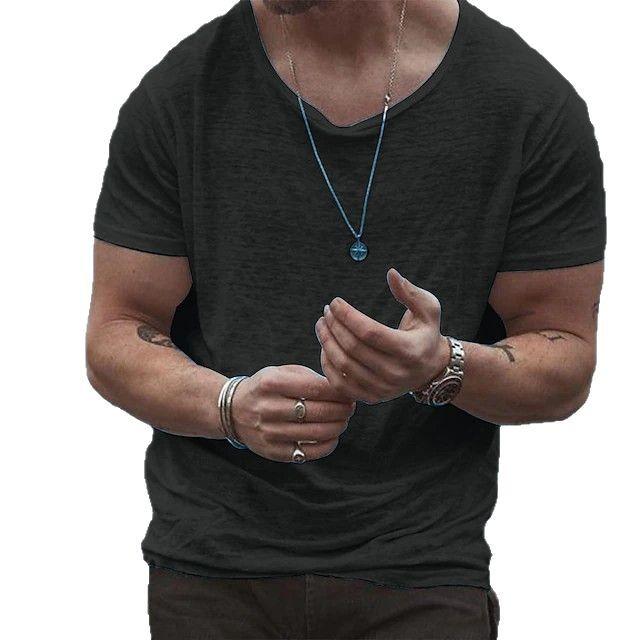 Herren Slub Baumwoll Kurzarm T-Shirt Mode Übergröße Lässiges T-Shirt für Herren