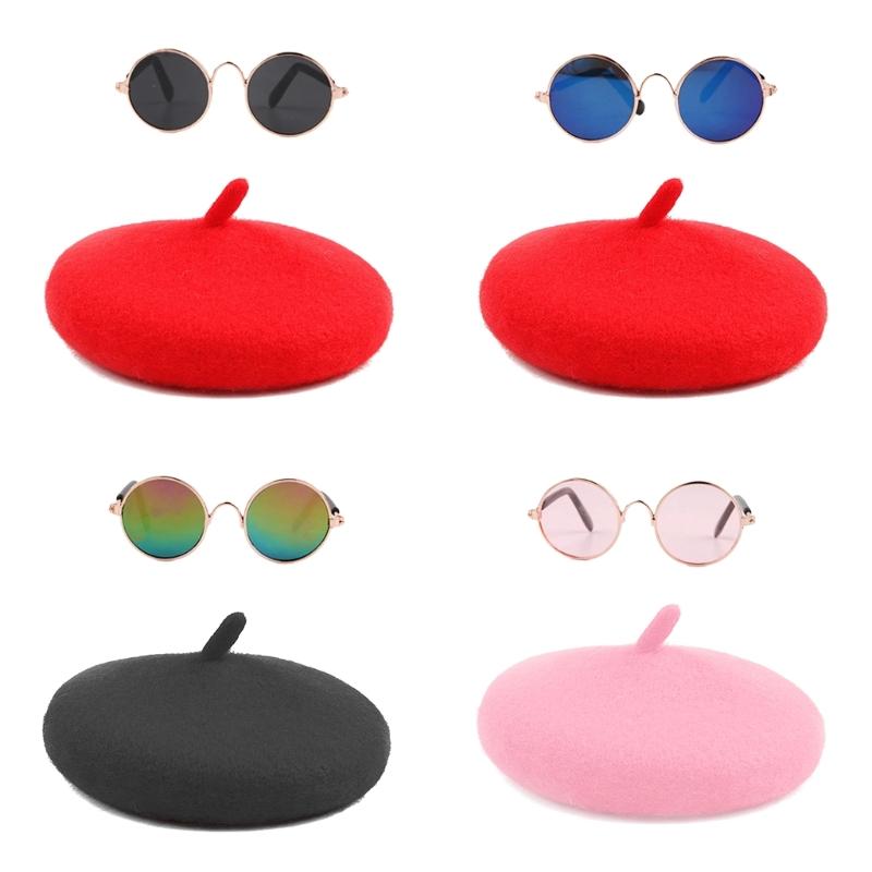 Zestaw Beret i Okulary dla Zwierząt na Halloween Cosplay Imprezę Modne Akcesoria Kostiumowe dla Kotów i Psów Wygodne