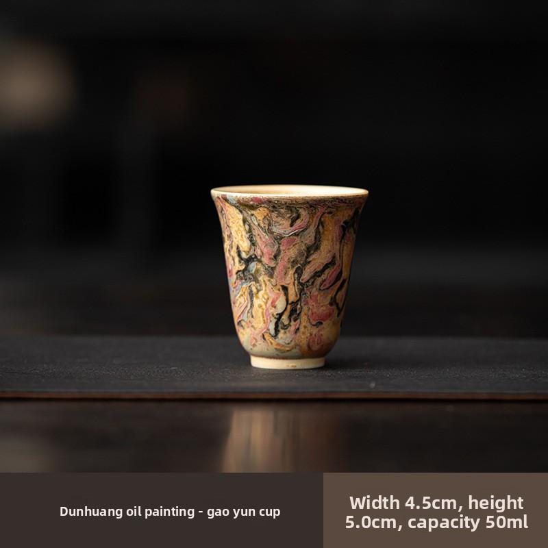 Dunhuang oil painting handmade firewood burning teacup personal special retro master cup tea cup high-end ceramic cup gift