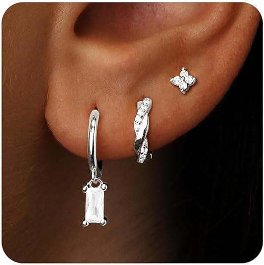 4PCS Fashion Zircon Round Hoop Earring Set Women Temperament Flower Ear Stud Huggie Earring Tragus Piercing Cartilage Jewelry