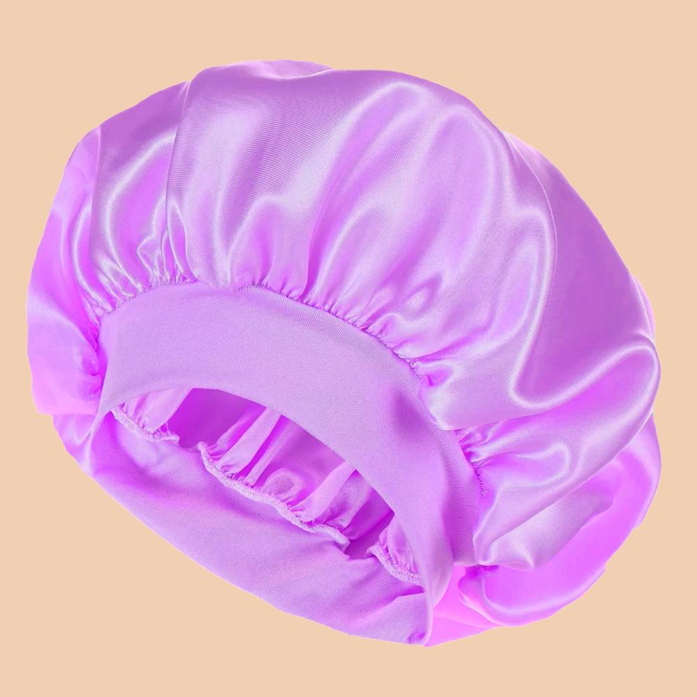 1pc Women's Solid Color Satin Wide-Brimmed Shower Cap Suitable For Daily Use Silk Bonnet Satin Bonnet