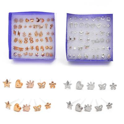 24pairs/pack Mini Unisex Wholesale Box Gold Silver Foreign Trade Plastic Earrings