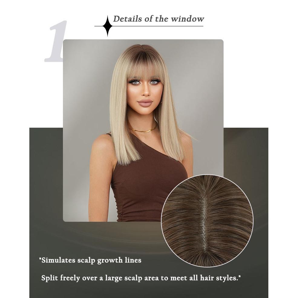 New Ash Blonde Shoulder Length Wig for Women - Rooted Hair Rose Net Machine Made Daily Wear Full Cap Wig, Natural Breathable