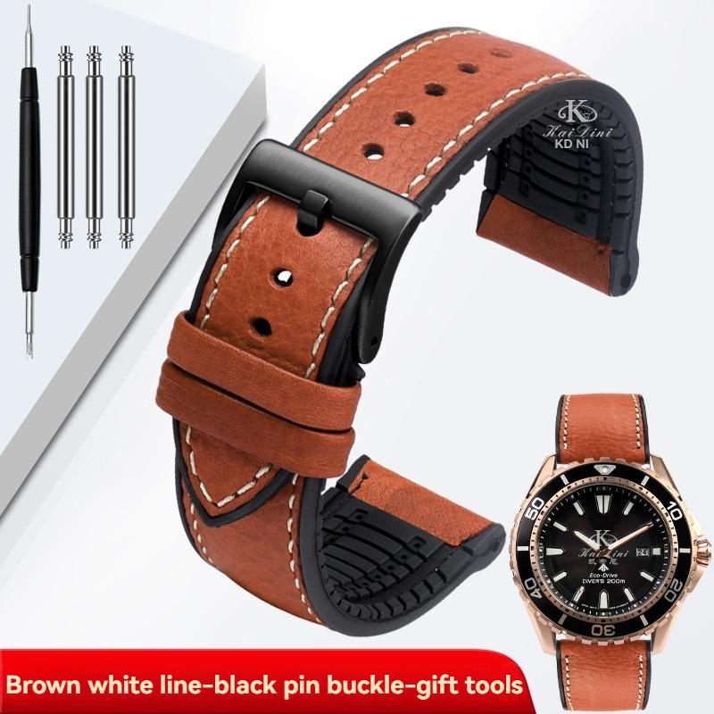 Italy Genuine Leather Skin Watchband For Any Brand Watch Soft Waterproof Rubber Bottom Strap Men Bracelet 19mm 20mm 21 22mm 23mm
