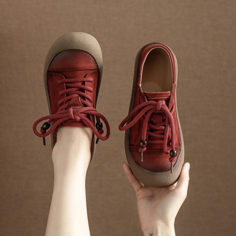 Single-shoe Women's Shoes, Versatile Retro Shoes, Round Flat, Retro Student Board Shoes for Women