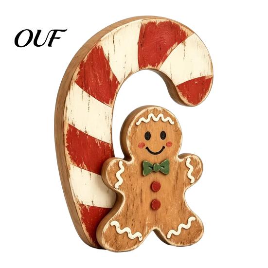 Small Wooden Candy Cane Decor Christmas Gingerbread Man Decor, Rustic Gingerbread, House Figurines, Xmas Window Display Ornaments Tabletop for Mantel