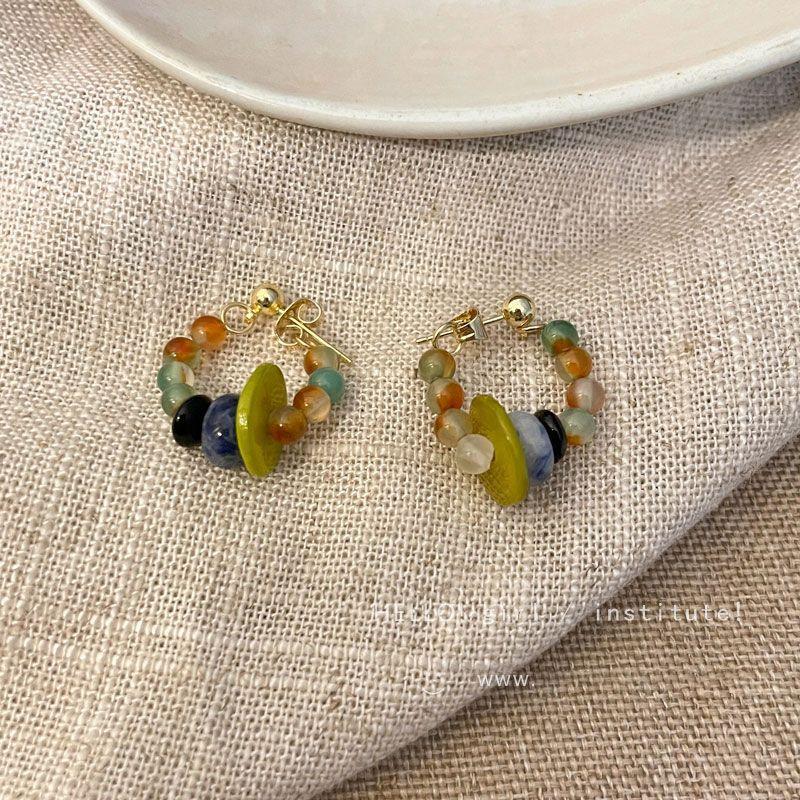 

Retro ethnic style safety buckle beaded earrings women s autumn and winter new stud earrings niche design sense personalized earrings