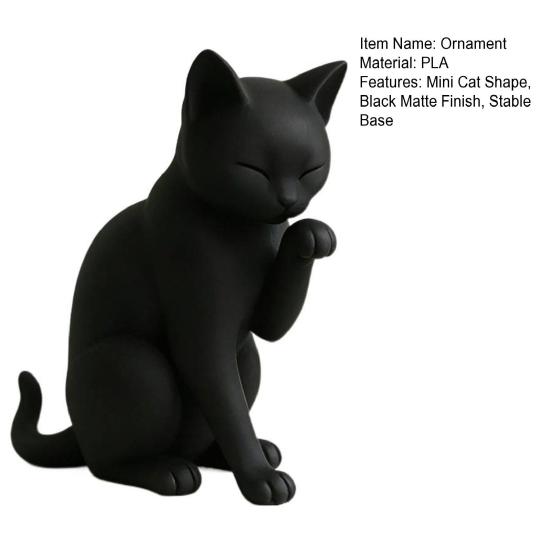 Modellino Gatto Nero, Ornamento Mini Forma di Gatto, Statuetta Decorativa Stampa 3D Nero Opaco per Scrivania Ingresso Camera da Letto