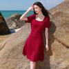 Women's Plus Size Square Neck Puff Sleeve A-line Midi Dress