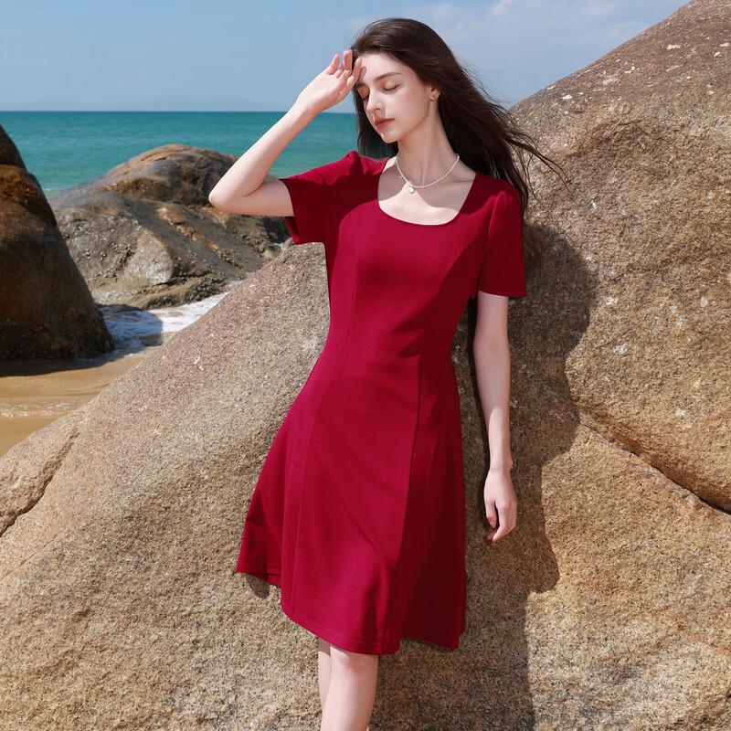 Women's Plus Size Square Neck Puff Sleeve A-line Midi Dress