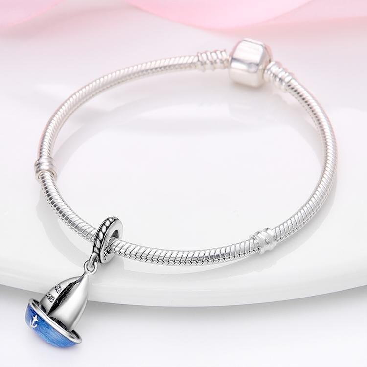 Charm Bead Components Authentic Original Copper Metal Blue Ship Pendant Bead Component Bead Components Compatible With Bracelet High Quality Fine