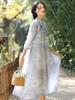 Johnature Chinesischen Stil Frauen Kleid Stehen Taste Halbe Hülse Frühling Vintage Frauen Kleidung Ramie Hohe Qualität Kleider