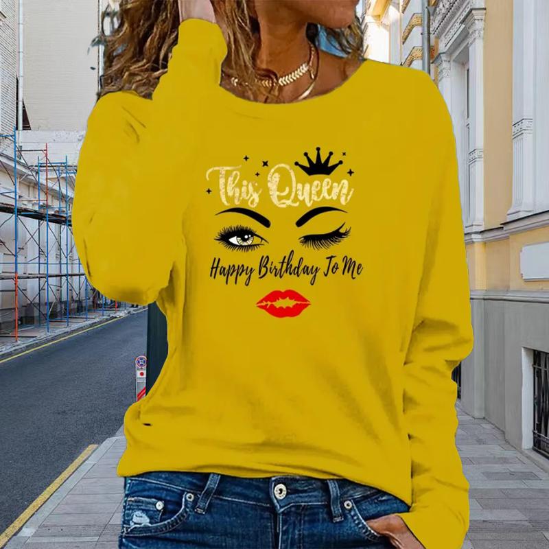 

Топы для женщин с принтом больших глаз, круглым вырезом и длинным рукавом, футболка, осенний повседневный тонкий пуловер, женский топ с длинным рукавом 8XL жёлтый