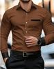 Men's Wrinkle Free Long Sleeve Shirt, Stretch Slim Fit Contrast Collar Luxury Commute Business Casual Shirt for Young Men