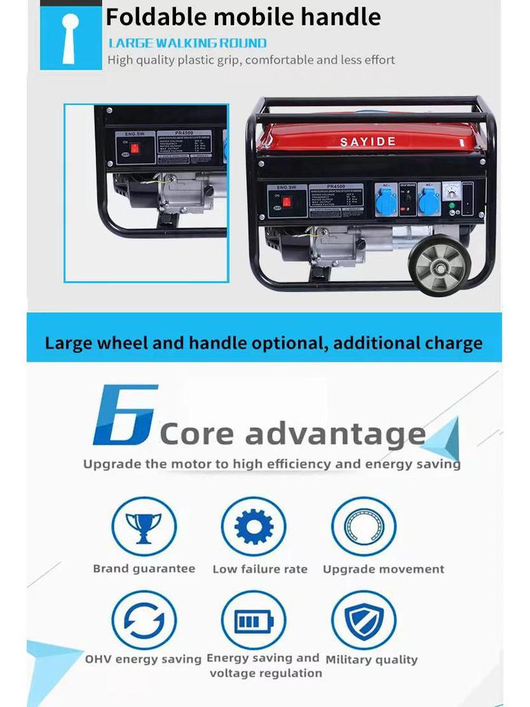 Gerador de Gasolina Portátil Multivoltagem (2-10kw) para Uso Doméstico, ao Ar Livre, Montado em Veículo e Acampamento