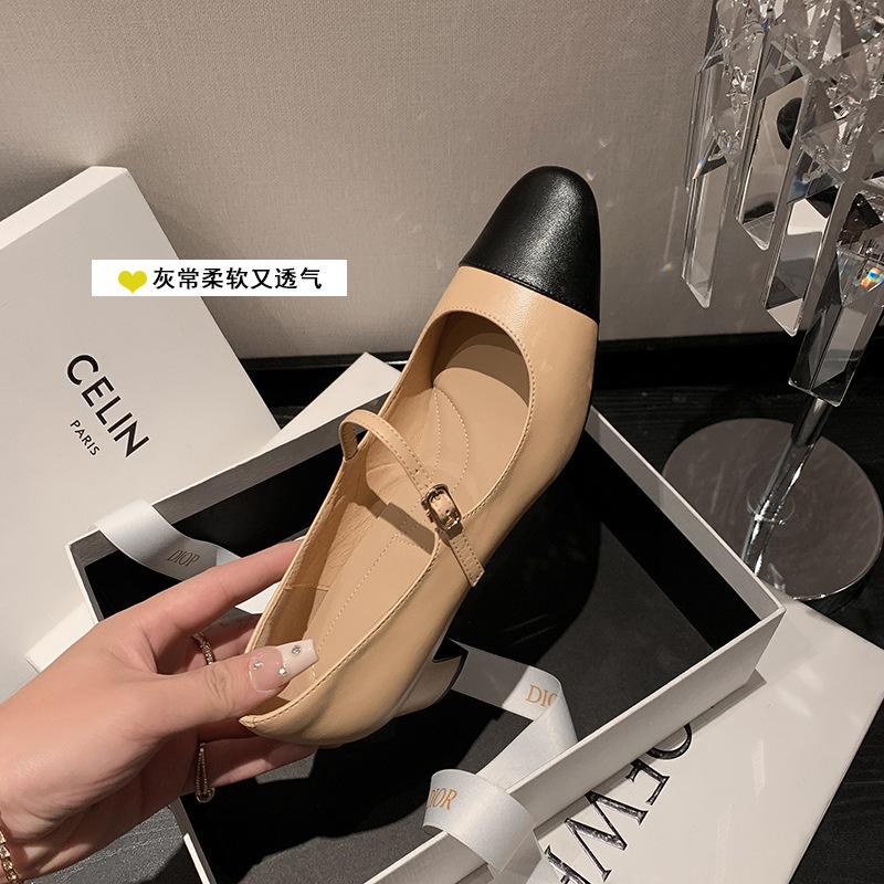 Love At a Glance~ Xiaoxiangfeng Thick-heeled Mary Jane Shoes 2025 Spring Full Leather Color Matching with Commuter Shoes
