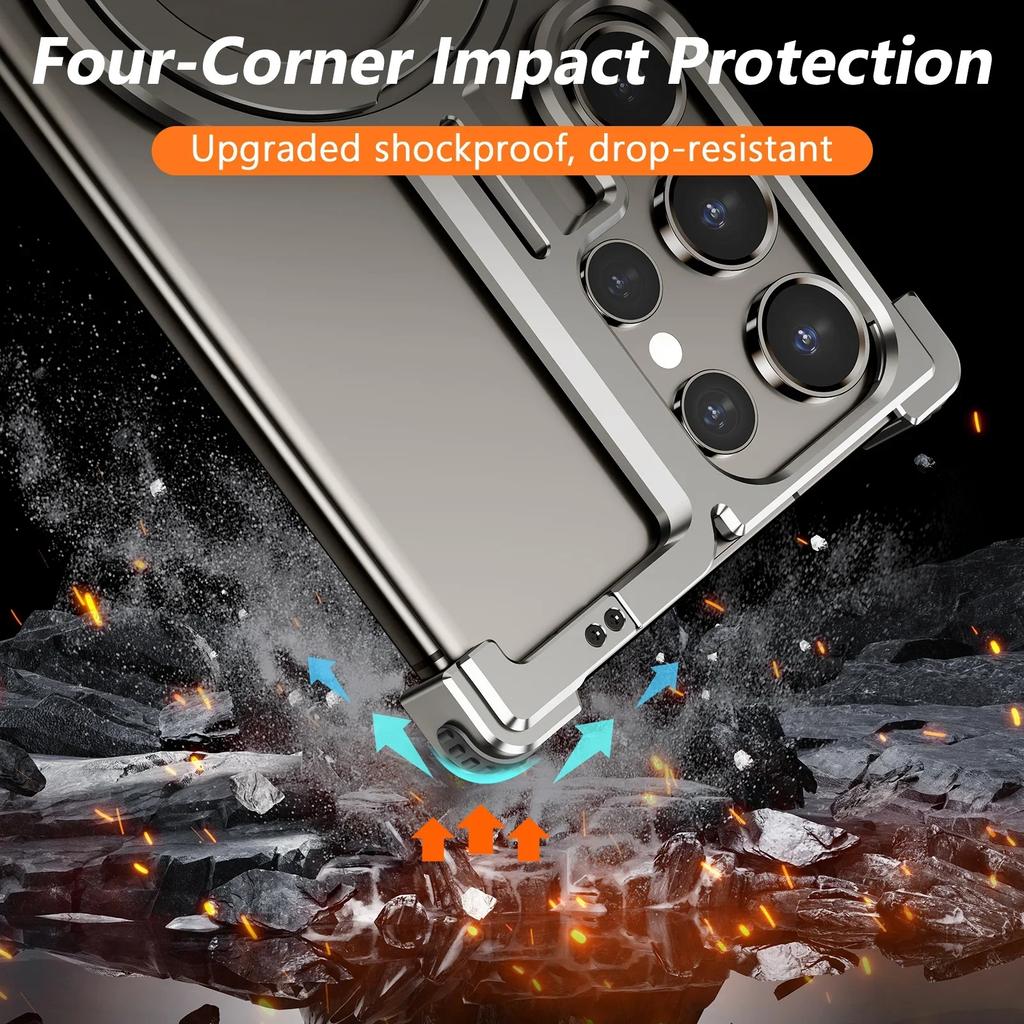 For Samsung Galaxy S25 S24 Ultra Plus Galaxy Metal Bumper Ring Stand Magnetic Phone Case With Finger Ring Holder Phone Cover