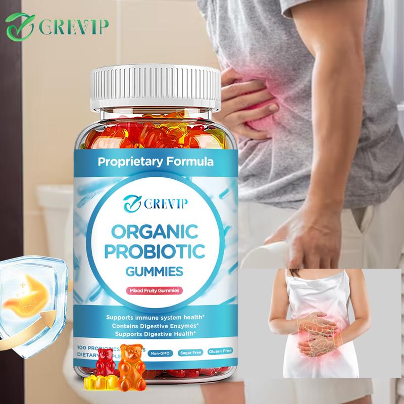 GREVIP probiotic gummies boost immunity, promote digestive health, contain digestive enzymes, and are non-GMO.